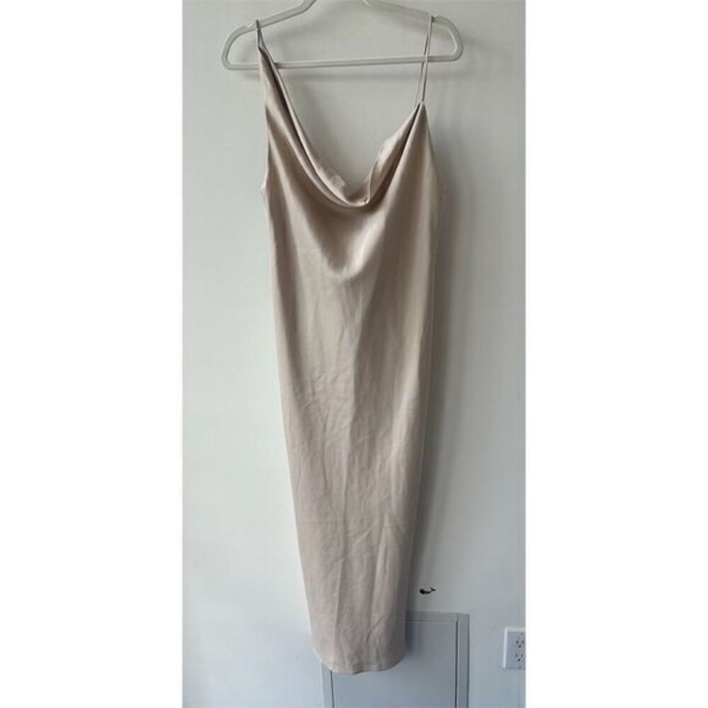 1060 nwt. Bhldn Beige Satin Cowl Neck Midi Dress Size 12 Formal
